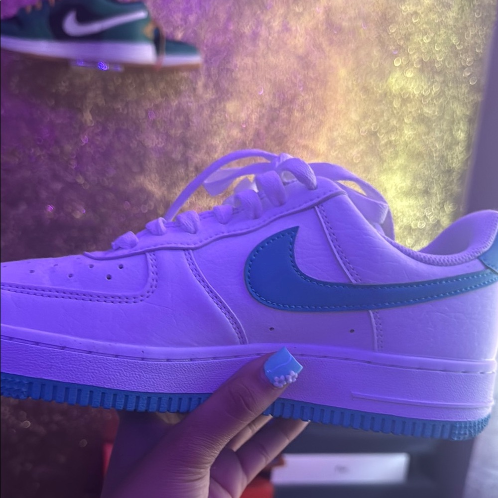 Nike White Sneakers with Blue Swoosh